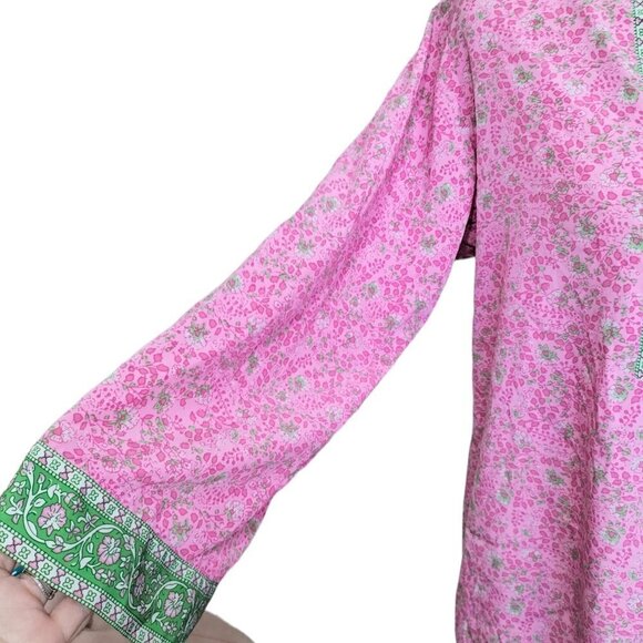 (#512)Oscar de la Renta for Neiman Marcus Pink & Green Floral Print Top Size M - Picture 4 of 7